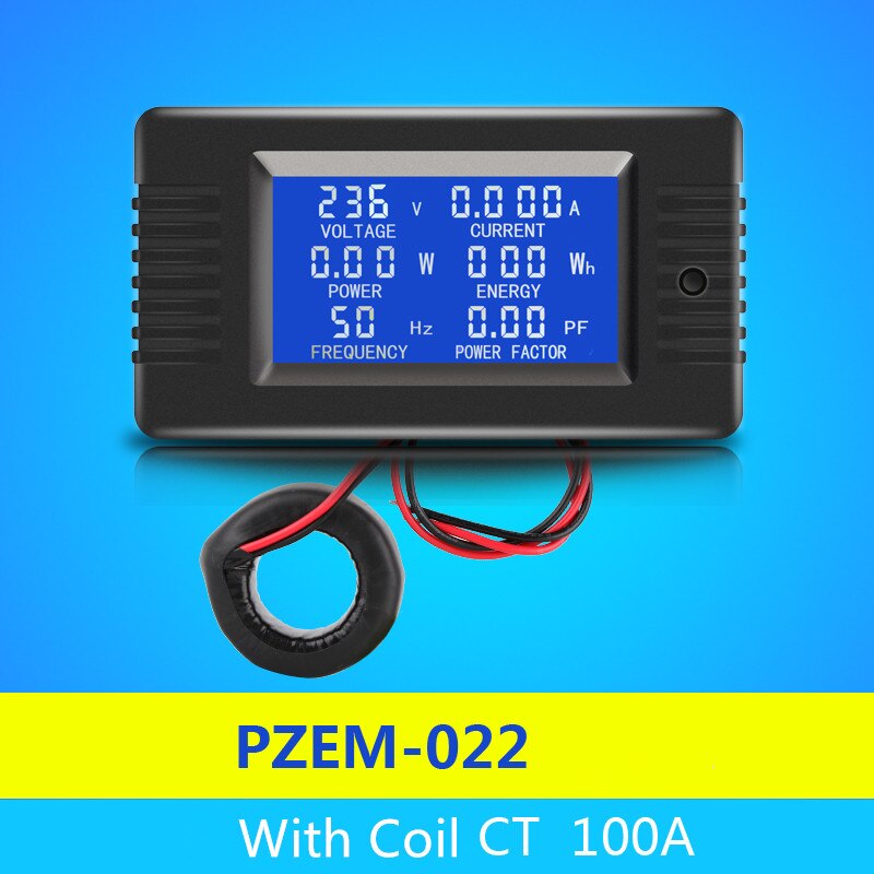 1PCS Newest AC 6in1 220V 100A Single Phase Digital Panel Amp Volt Current Meter Watt Kwh Power Factor Meter With Coil CT