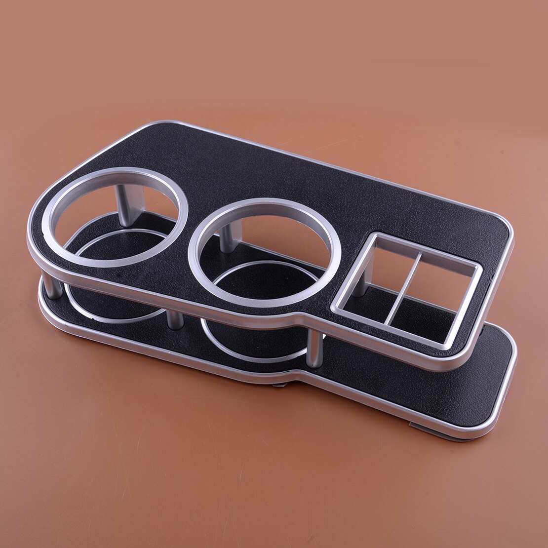 Universal Brim Plastic Front Instrument Desk Table Double Cup Drink Holder for Cars Black &amp; Silver