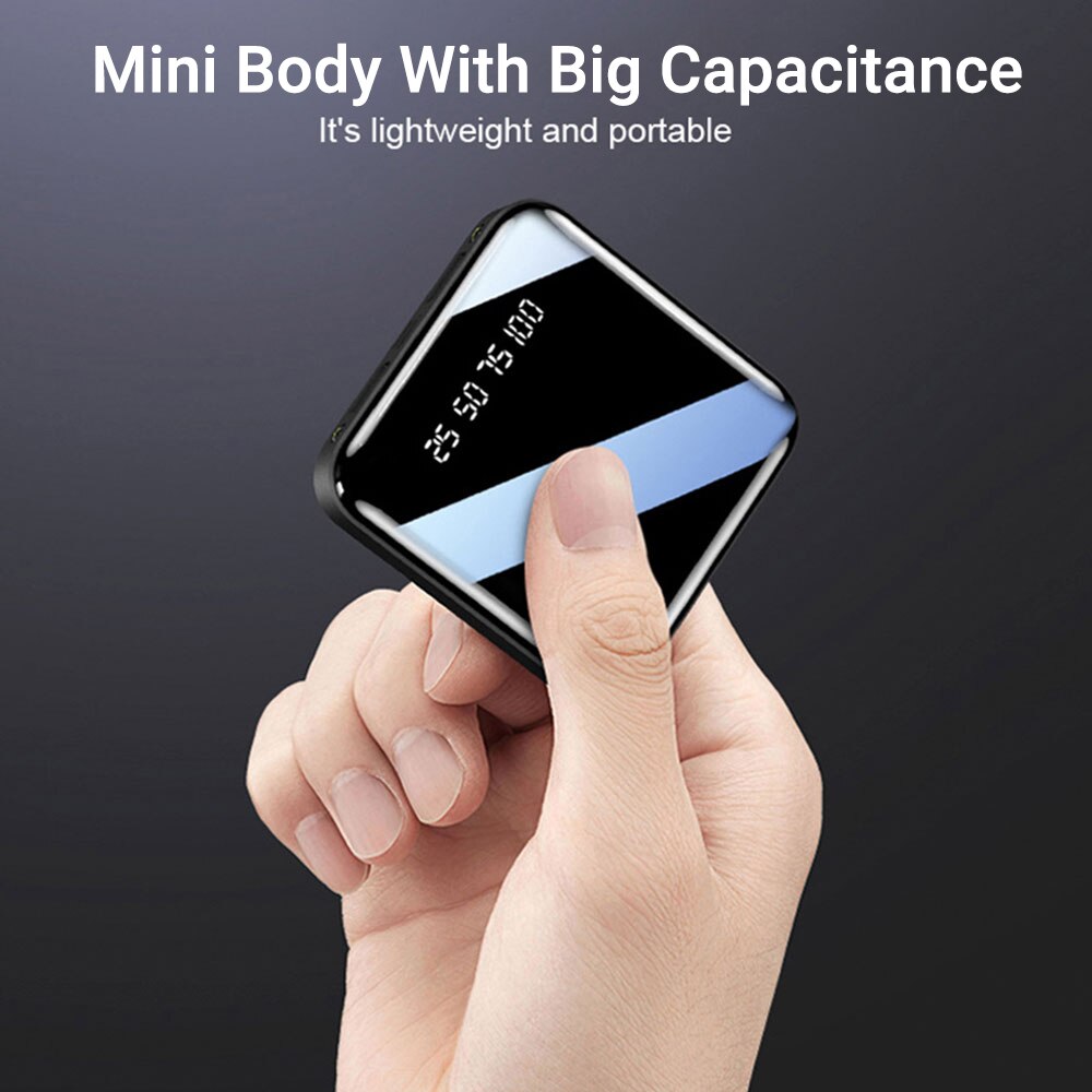 20000 Mah Mini Portable Power Bank Opladen Mobiele Telefoon Led Spiegel Back Mobiele Power Externe Batterij Powerbank