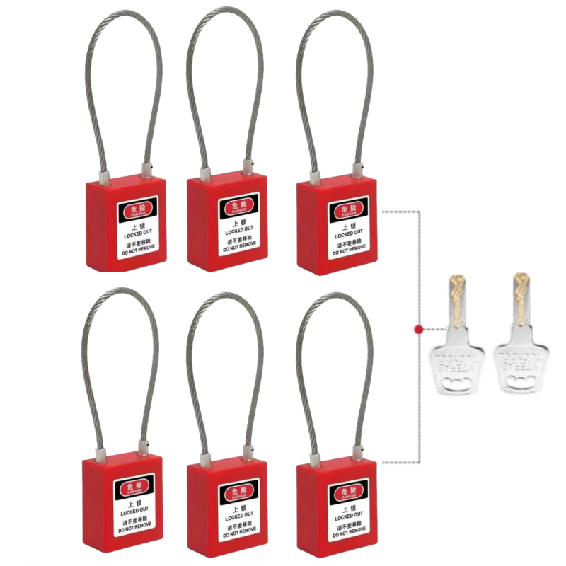 6 stuks lockout/tagout veiligheidssloten set, -6 rode sloten met verschillende sleutels, gelijksluitend, stofbestendig, osha-conform.: Chroom