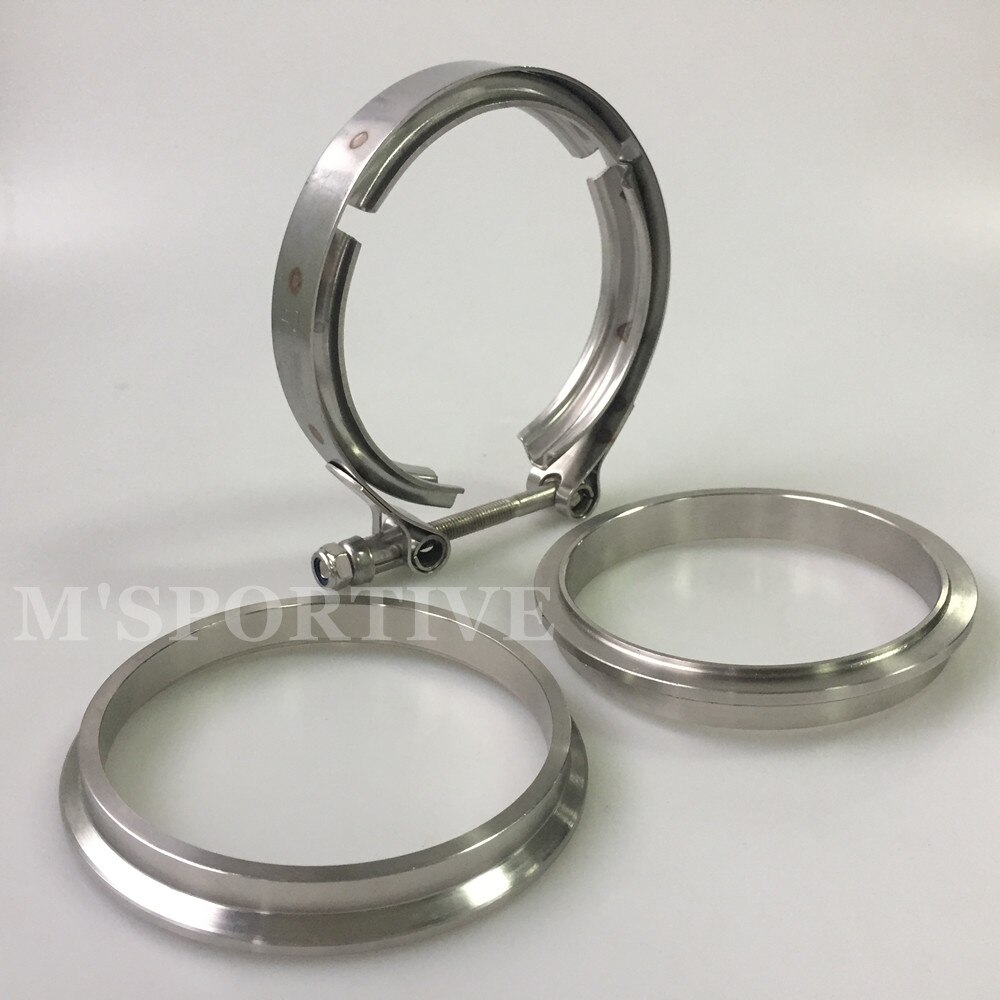 M'SPORTIVE -4" Inch 101.6mm SUS 304 Stainless Steel V-Band Clamp Flange Kits Exhaust Pipe clamps turbocharger clamps