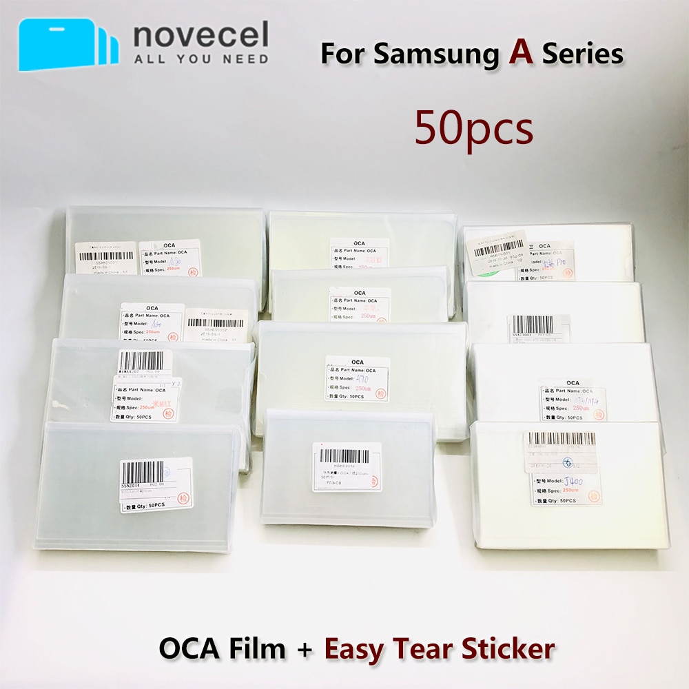50 stk 250um til samsung  a10 20 30 40 50 a70 80 m10 m20 m30 m40 oca lim optisk claear selvklæbende film og let rive klistermærker