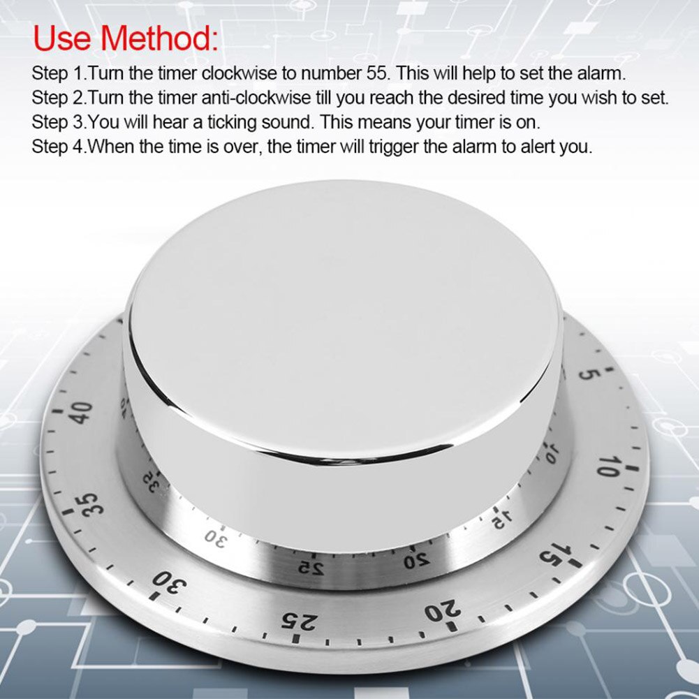 Stainless Steel Kitchen Reminder With Magnetic Base Manual Mechanical Round Cooking Timer Alarm Clock Cooking Kitchen Gadgets
