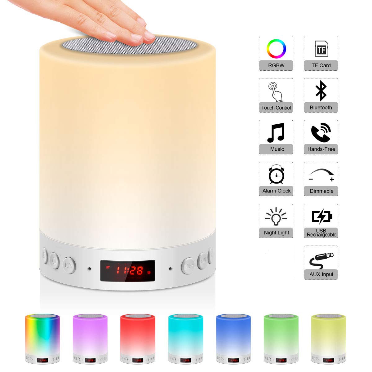 5 In 1 Draagbare Bedlampje Tafellamp Bluetooth Speaker Music Usb Fm Radio Wekker Digitale Licht Led Multicolor