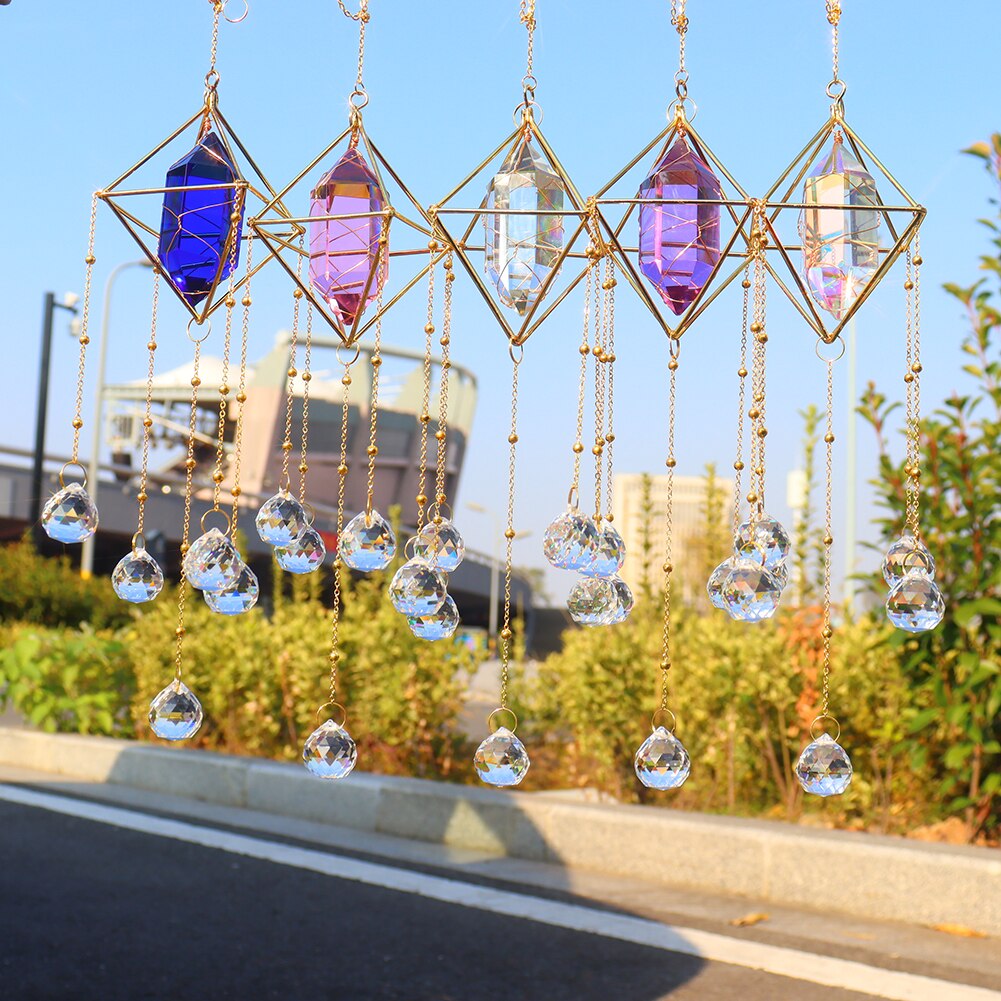 Kryształowy dzwonek wietrzny ornament ogrodowa okno Windchime wiszące łapacze słońca wisiorek wystrój pokoju okno kryształbyć winnym