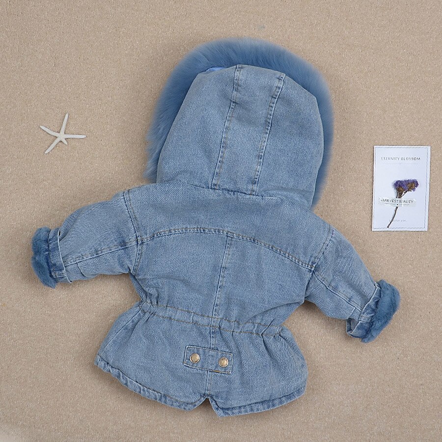 Veste en denim pour filles de 1 2-3-4-5 ans | Vêtements d'hiver en fourrure, manteaux chauds en velours plus, vestes d'hiver à capuche pour enfants