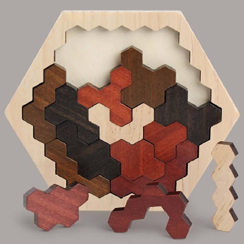 Rompecabezas de madera Hexagonal geométrico para niños, puzle de desarrollo intelectual, diversión, visión en Color, educativo, Toy3D, educativo