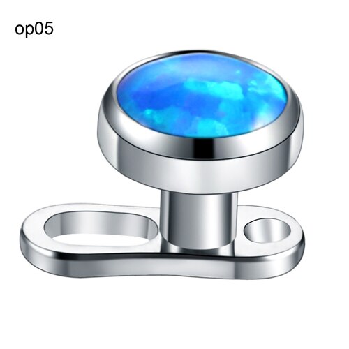 1PC G23 Titanium Micro Dermal Anchor Set Base 2 Holes with Opal Stone Top Dermal Piercings Skin Diver Surface Rings Body Jewelry: T1512