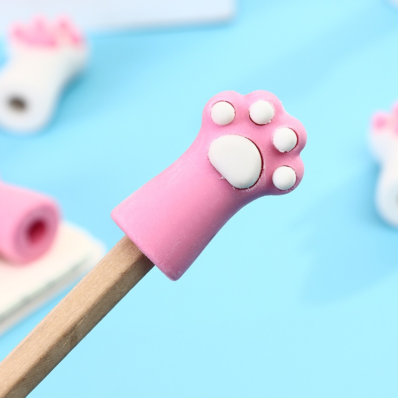 1PC Cute Cat Paw Cat Claw Pen Pencil Cap Eraser Stationery Rubber Pencil Grip for Kids Child Pencil Topper