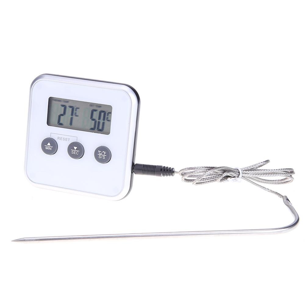Electronic Thermometer Timer Food Meat Temperature Meter Gauge with Probe: Default Title