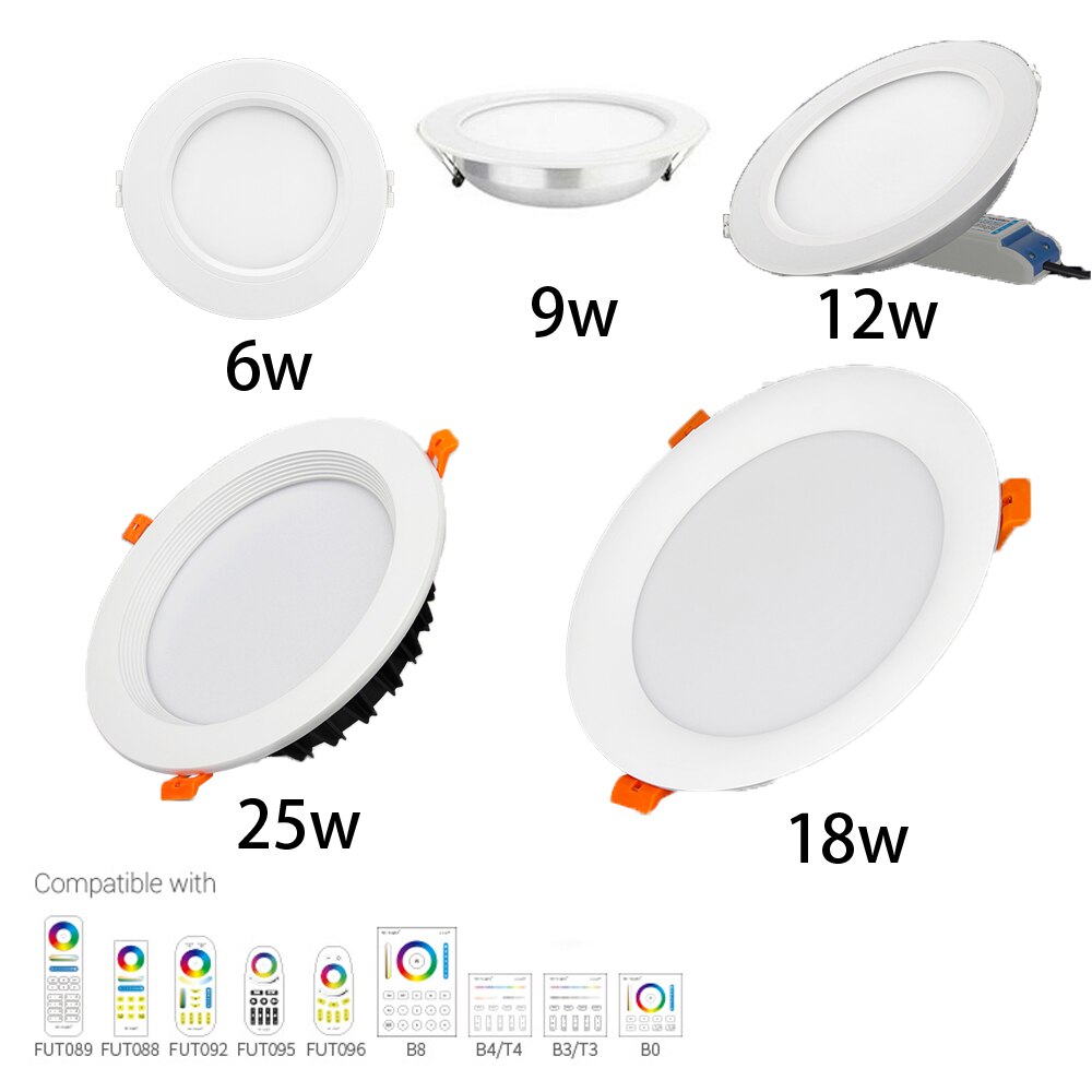 Ultra Bright LED Recessed Downlight Round RGB CCT 6W 12W 15W 25W RF Ceiling Lamp RGB RGBW Aluminum AC 110V 220V Led Panel Bulb