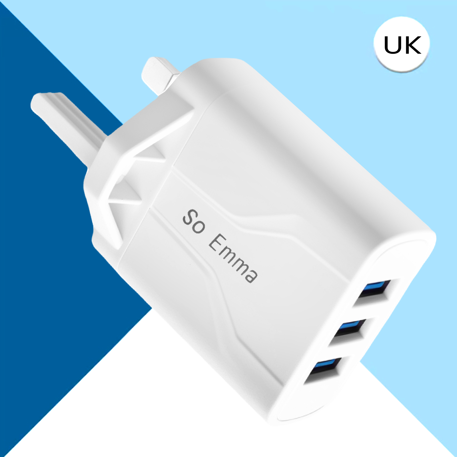 3-poorts USB-oplader Wandoplader, Multi USB-voedingsadapter voor iPhone, Android-telefoons, mobiele telefoons, camera's en MP3, UK-stekker: IL