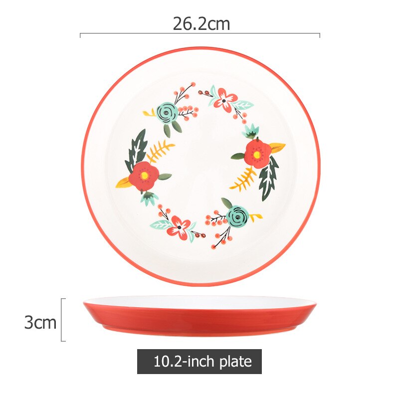 Blommig keramik servis kinesiska köket risskål soppa ramen skål dessert fat pasta biff tallrik middagsrätter: Röd d