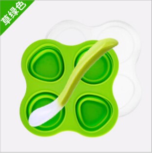 1 pièces silicone vaisselle quatre trous sept trous sain multi couleur simple et pratique enfants spécial boîte alimentaire supplémentaire: Grass green 4 holes