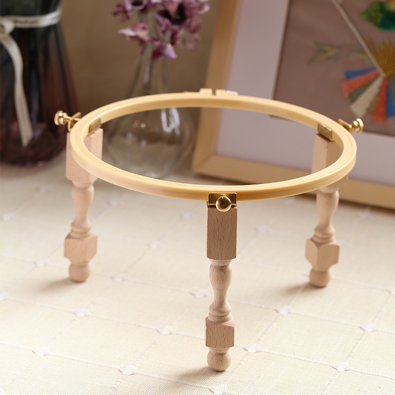 Wood Embroidery Hoop Stand DIY Handmade Cross Stitch Hoop Set Embroidery Ring Frame Portable Embroidery Tools sewing box: 3 legs and frame