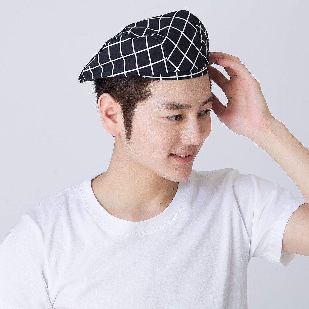 3 Colors Chef Waiter Food Service Hats Printed Plaid Caps Kitchen Cooking Restaurant Bakery Canteen Cafe Forward Cap