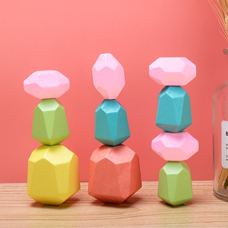 10Pcs Houten Stone Jenga Block Educatief Speelgoed Creatieve Nordic Stijl Stapelen Spel Gekleurde Houten Speelgoed