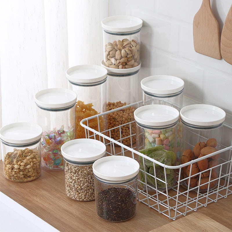 Keuken Verzegelde Blikken Keuken Opbergdozen Blikken Huishoudelijke Plastic Transparant Voedsel Organizer Korrels Opbergdoos Container