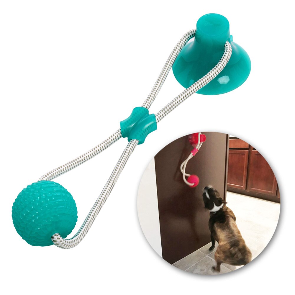 Multifunction Pet Molar Bite Dog Toys Rubber Chew Ball Cleaning Teeth Safe Elasticity TPR Soft Puppy Suction Cup Biting Dog Toy: Green