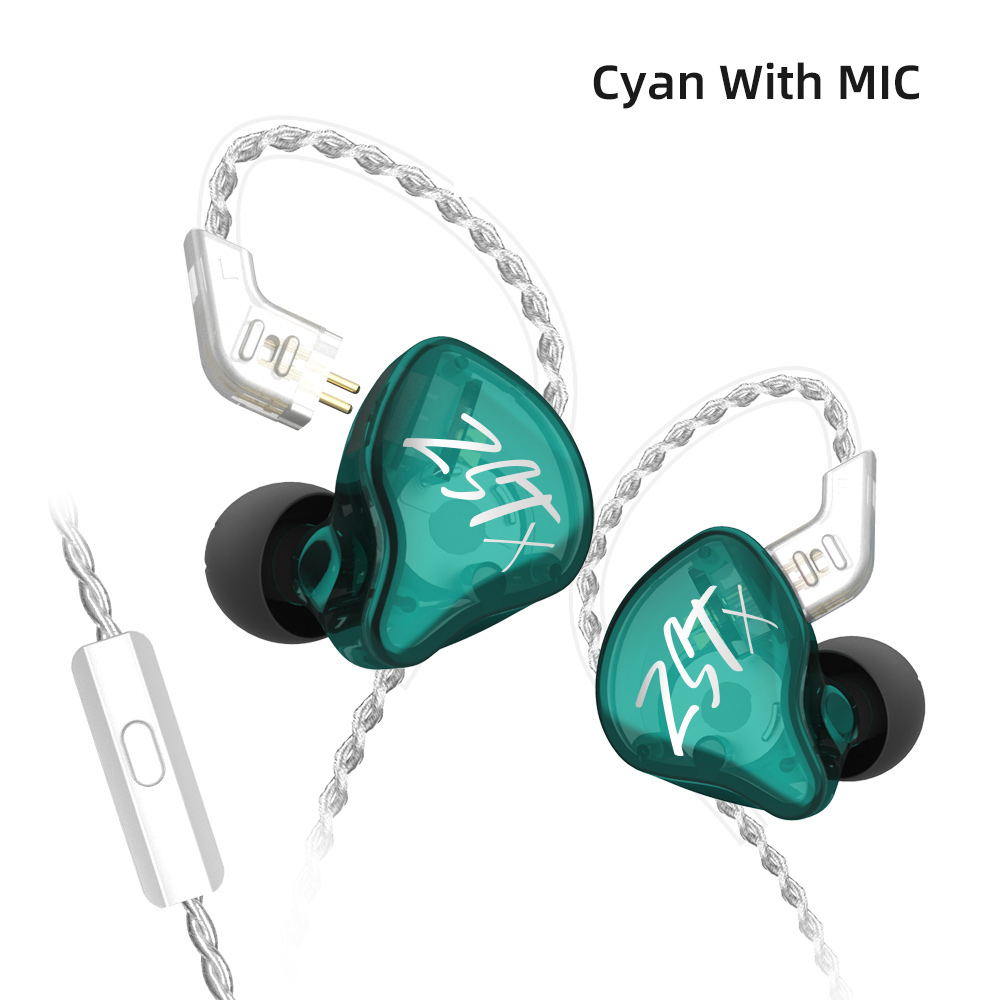 AK Original KZ ZST/ZSTX Colorful BA+DD In Ear Earphone Hybrid Headset HIFI Bass Noise Cancelling Earbud With Mic Replaced Cable: ZSTX Cyan with mic