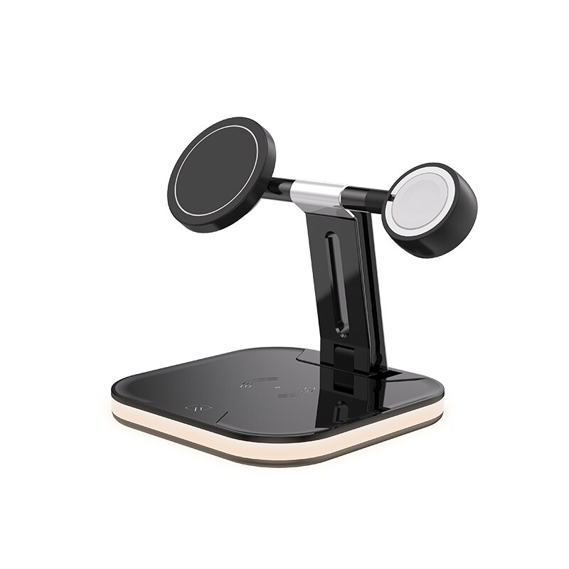 3in1 Foldable Magnetic Wireless Charger For Magsafe iPhone 12 Pro Max Mini/Airpods Pro 15W Fast Charging Station For Apple Watch: Black
