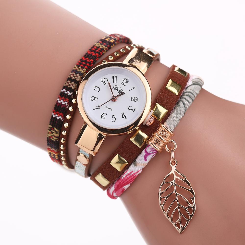Duoya Mode Vrouwen Armband Horloge Goud Quartz Horloge Vrouwen Jurk Lederen Casual Armband Horloges