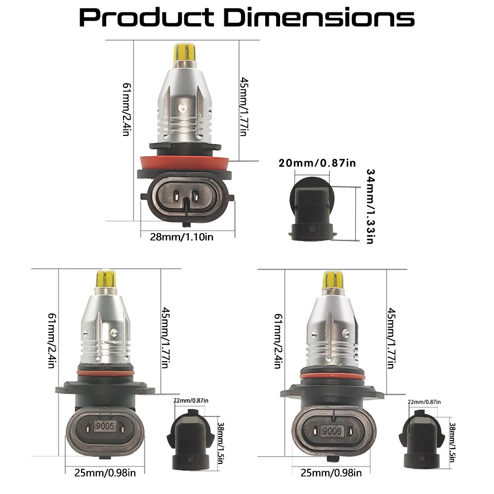 2PCS 360 Degree LED Fog Light HB3 HB4 9005 9006 12V White 6000K Light Emitting Diode CANBUS Fit for Projectors High Focus Canbus