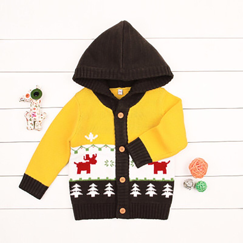 2020 outono bebê inverno camisola meninos meninas camisola de natal crianças capuz camisola do bebê cardigan veado ano novo traje: BE357 yellow / 12 m