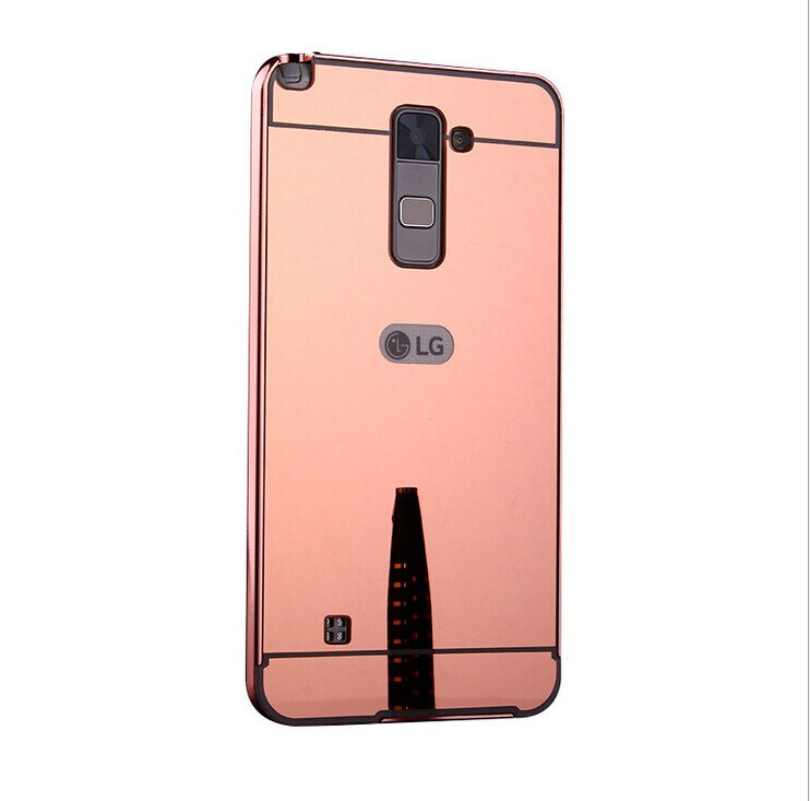 Parachoques de aluminio de Metal chapado en oro + carcasa trasera de espejo de plástico para LG K7 X210ds K10 Q6/Q6 Plus funda del teléfono híbrida fundas traseras