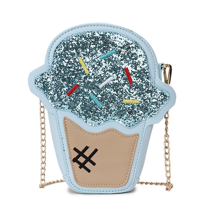 Eis bilden Neuheit Crossbody-tasche für Frauen Geldbörsen und Handtaschen Mädchen Karikatur Schulter Tasche mit Kette Gurt Nette kupplung: Himmel Blau