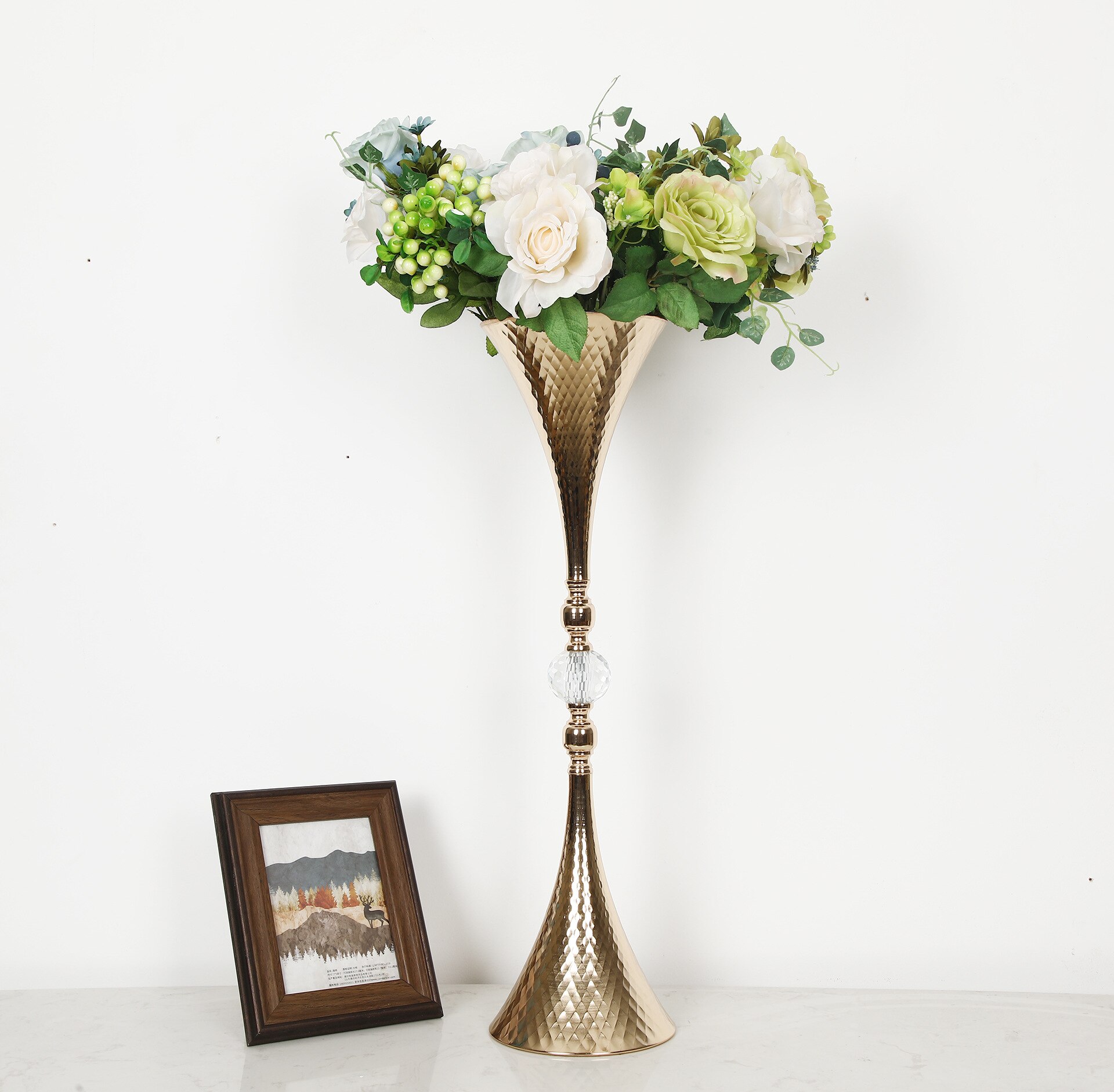 1Pieces Gold Vase Flared Crystal Wedding Table Centerpiece Event Trailblazer Vase Delicate Floral Party Decoration