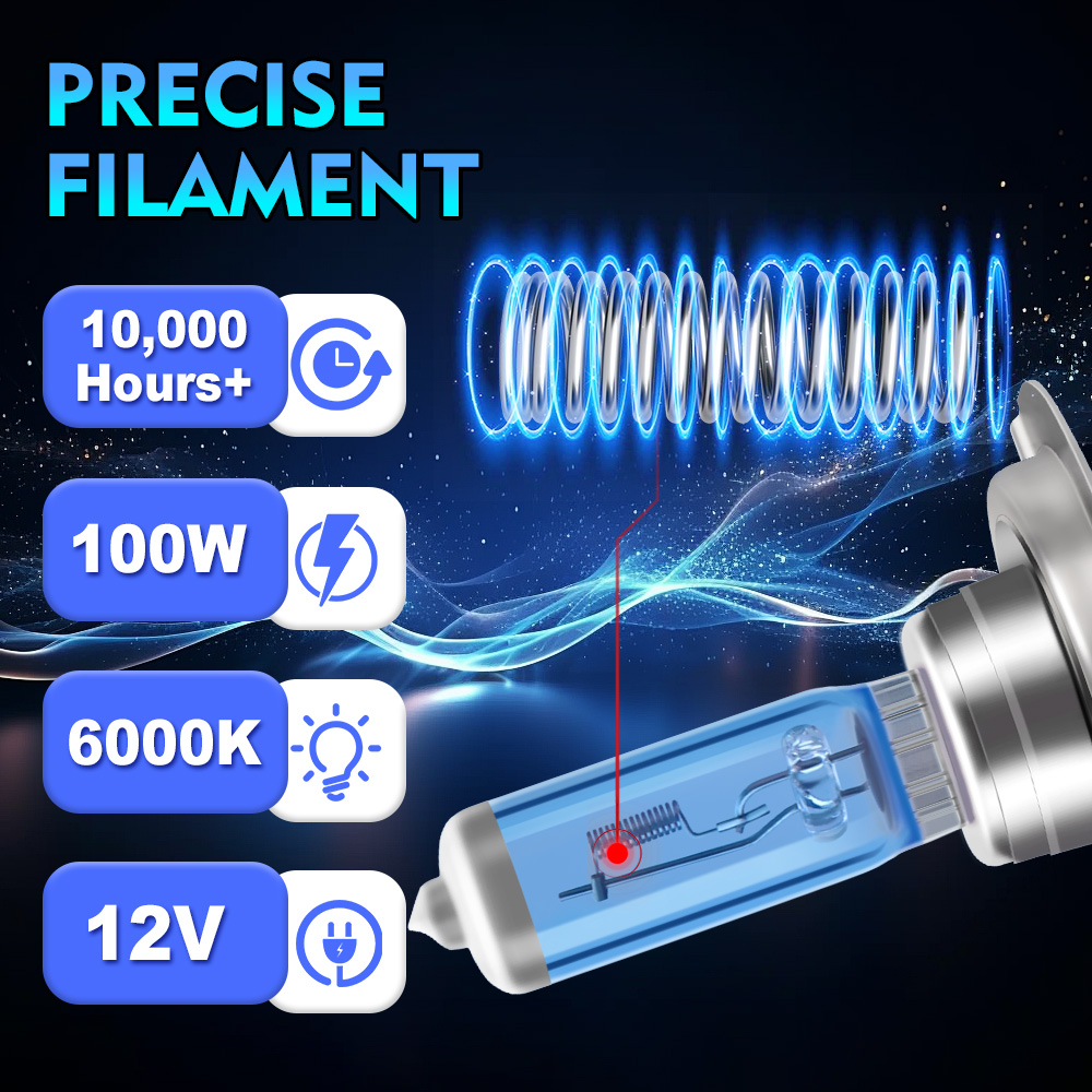 2pcs Super Bright H7 Halogen Headlight Bulbs 12V Car Headlamps 100W H1 H4 H11 9005 9006 5202 880 Halogen Lamps 6000K Fog Lights