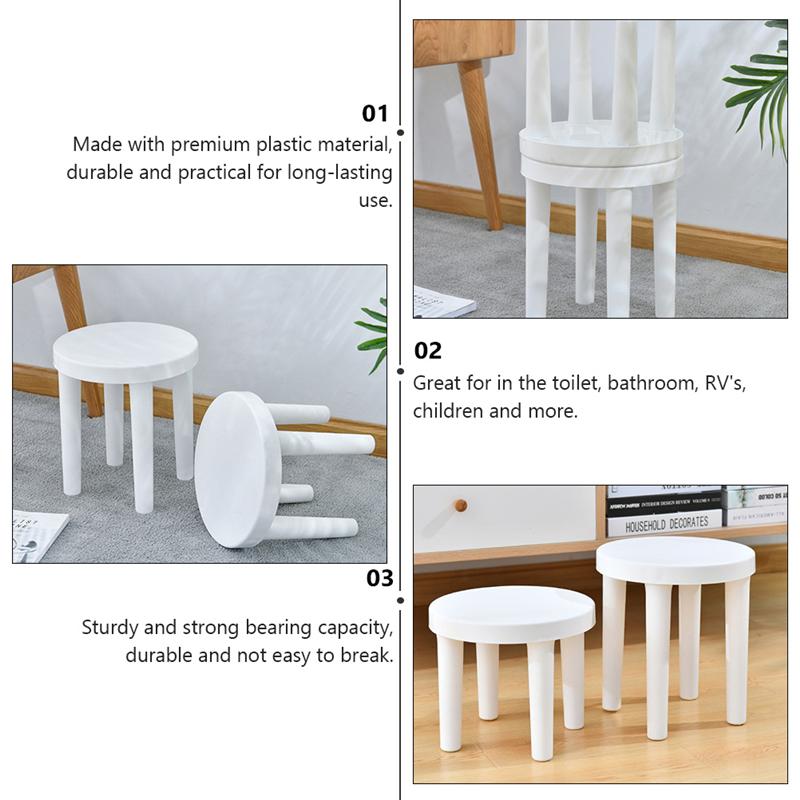 1PC Plastic Small Low Stool Bathroom Anti-slip Round Stool (White)