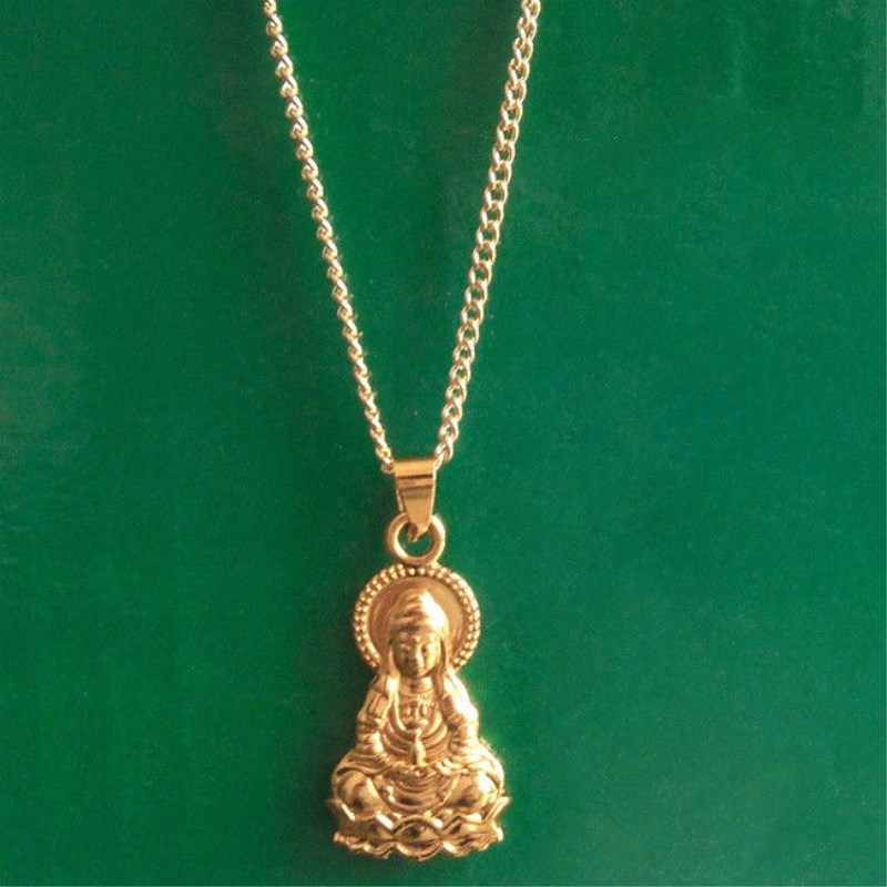 Guanyin buddha vedhæng halskæde gylden farve dobbeltside 25*10mm vedhæng budda halskæde