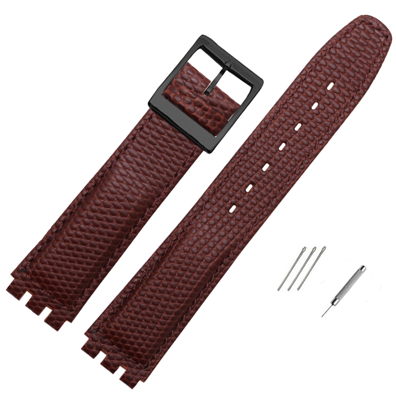 17Mm Hagedis Patroon Horloge Band Lederen Band Vervangende Polsband Voor Swatch Ycs Yas Ygs Zwart Bruin Wit Armband: Blue White