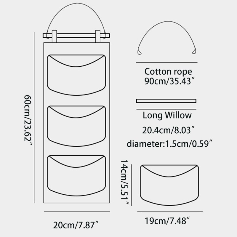 Multifunctional Non-Woven Three-Pocket Storage Handbags For Wall Door