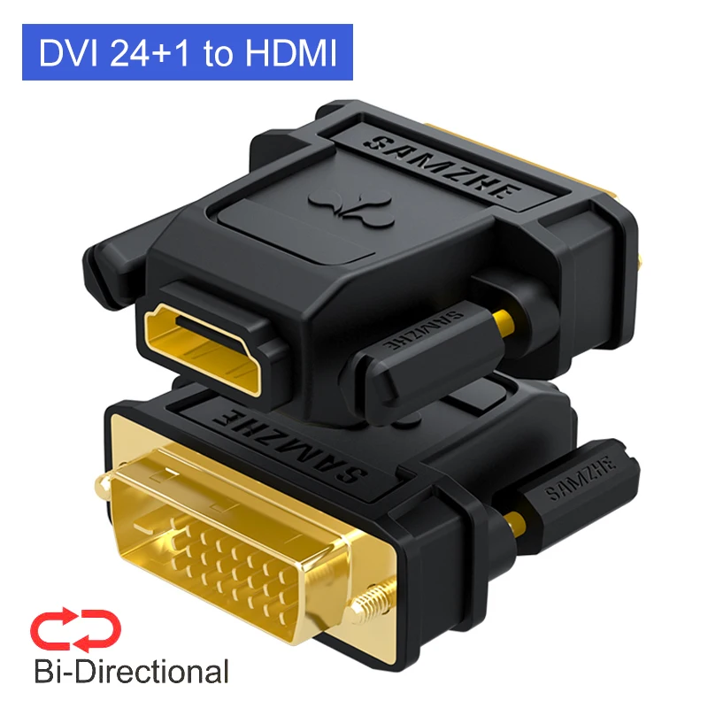 Samzhe 24+5 dvi-i han til hdmi hun adapter videokonverter hdtv lcd skærm adapter dvi til vga pc bærbar tablet: Sort