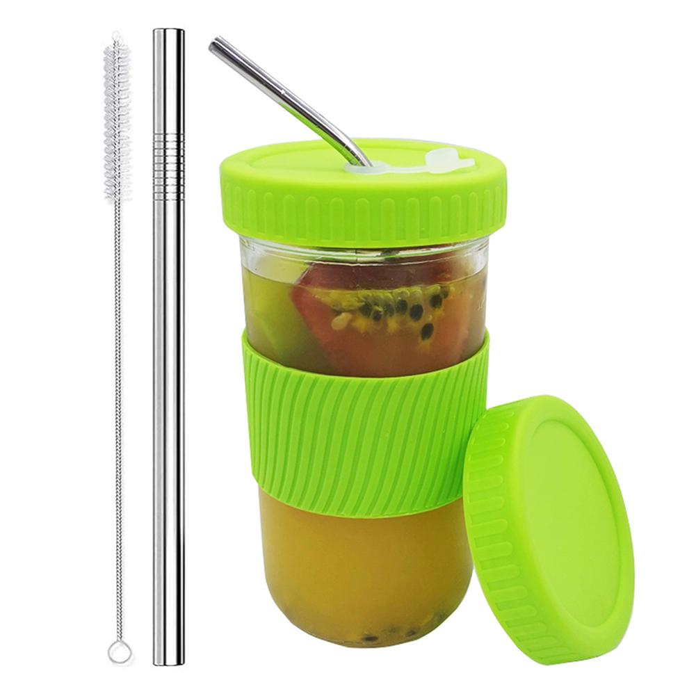 Genanvendelige smoothie kopper boba te kopper med låg og halm boble te kop glas tumbler rejse krus bred mund mason jar kopper: Grøn
