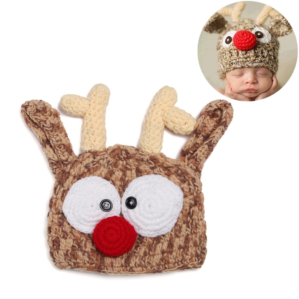 Baby håndlavet strikket hat hæklet strik rensdyr gevir hat halloween jul hat fotografering prop baby shower