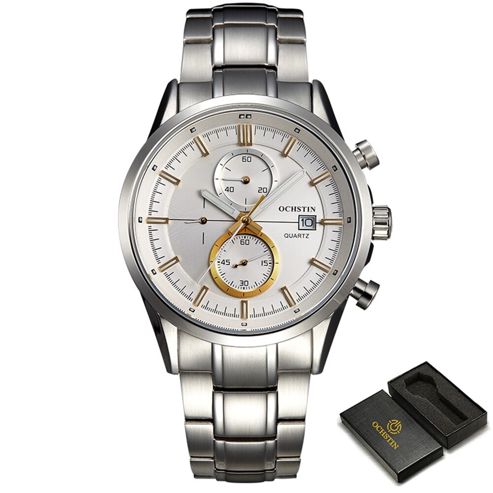 Ochstin Horloges Voor Mannen Polshorloge 30ATM Waterdichte Sport Outdoor Classic Man Quartz Mode Horloge Datum Klok Relogio Masculino: all silver gold