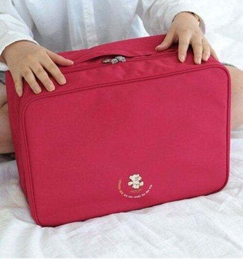 Stil stor kapasitet reiseveske kvinner nylon sammenleggbar veske menn bagasje reise håndvesker bærbar multifunksjon: Rød