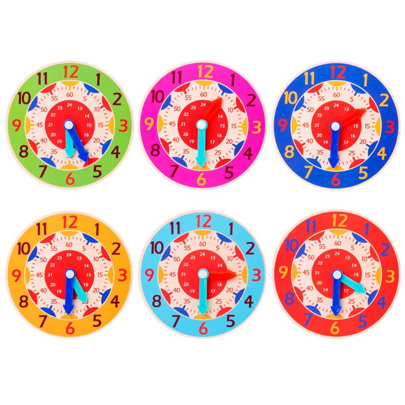 Children Wooden Clock Toys Hour Minute Second Cognition Colorful Clocks Toy Y4QA