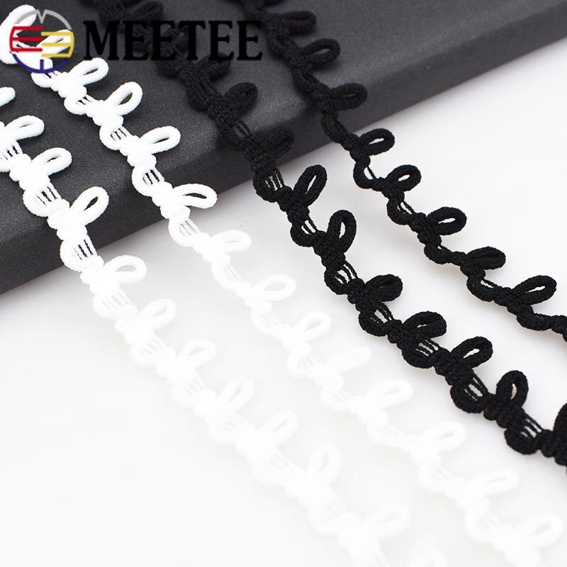 3Meters 14mm Nylon Stretch Back Collar Buttons Tabs Elastic Loop Trim Tiny Round Lace Ribbon For Wedding Dress Button Buckle