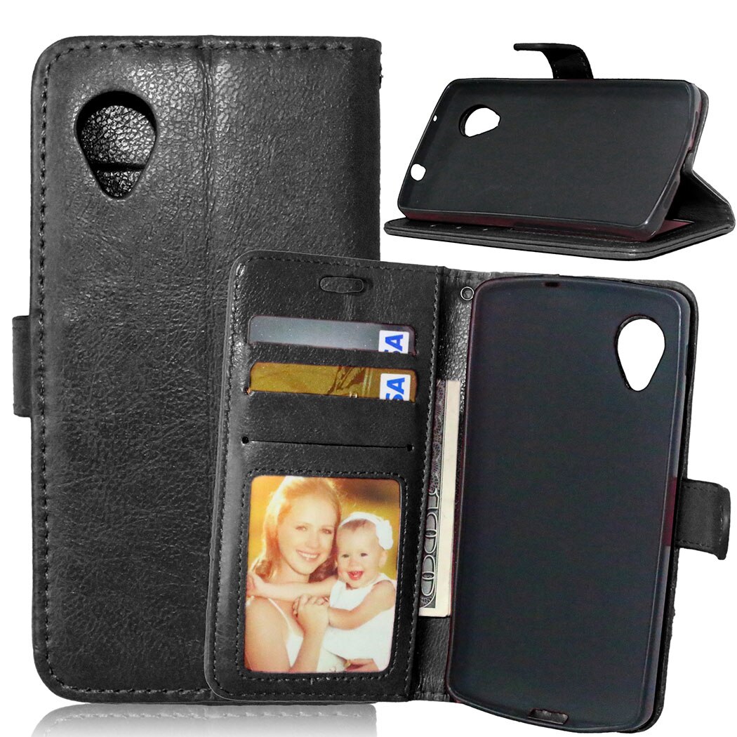 Étui en cuir Style portefeuille rétro avec porte-cartes, pour LG Google Nexus 5 E980 D821 D820: Black