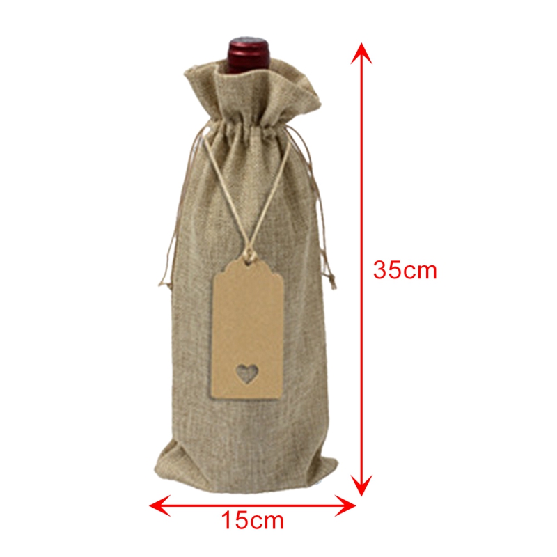 Bolsas de arpillera para botellas de vino, bolsas de yute con cordones, reutilizables, para de vino con etiquetas, para o ciega, 12 piezas