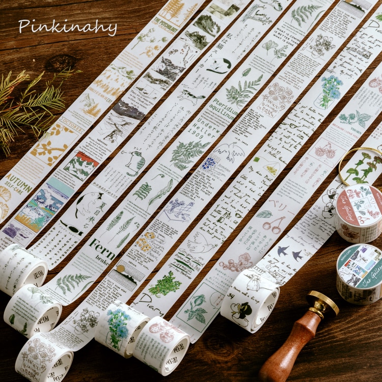 Vintage ormbunkeväxter samling bullet journal washi tejp självhäftande tejp gör-det-själv scrapbooking klistermärke etikett japansk maskeringstejp