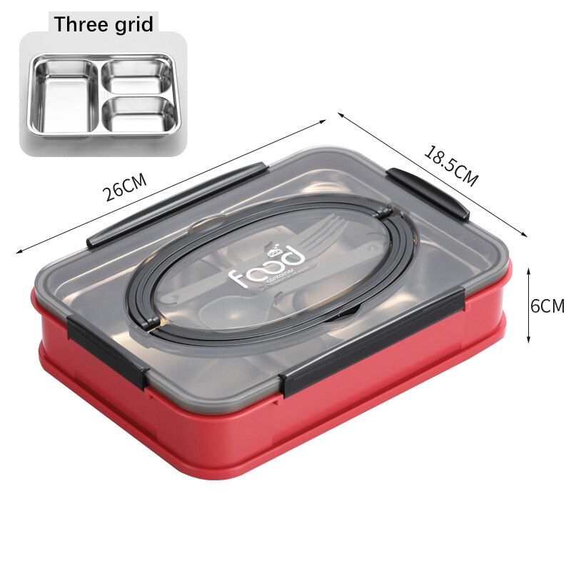 Bento Box Japanese Style Stainless Steel Lunch Box Food Warmer Leak-Proof Breakfast Lunch Box For Kids With Compartment Food Box: Red