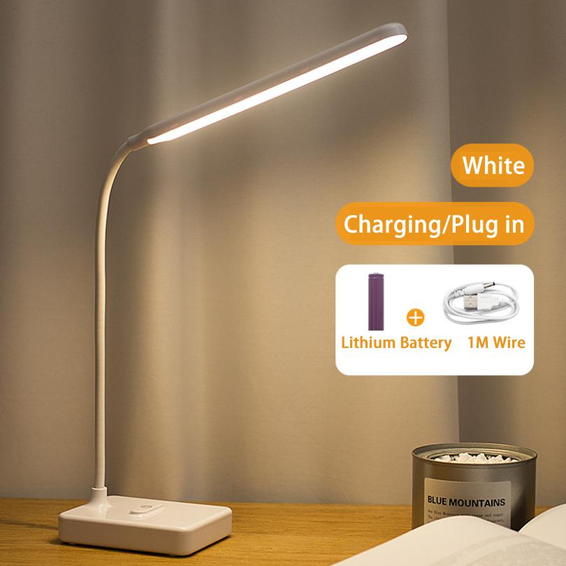 Led stativ skrivebordslampe moderne kontor læsebord lys berøringsafbryder bøjning usb stik i arbejdsdæmper led bordlamper til soveværelse: Oplader hvidt