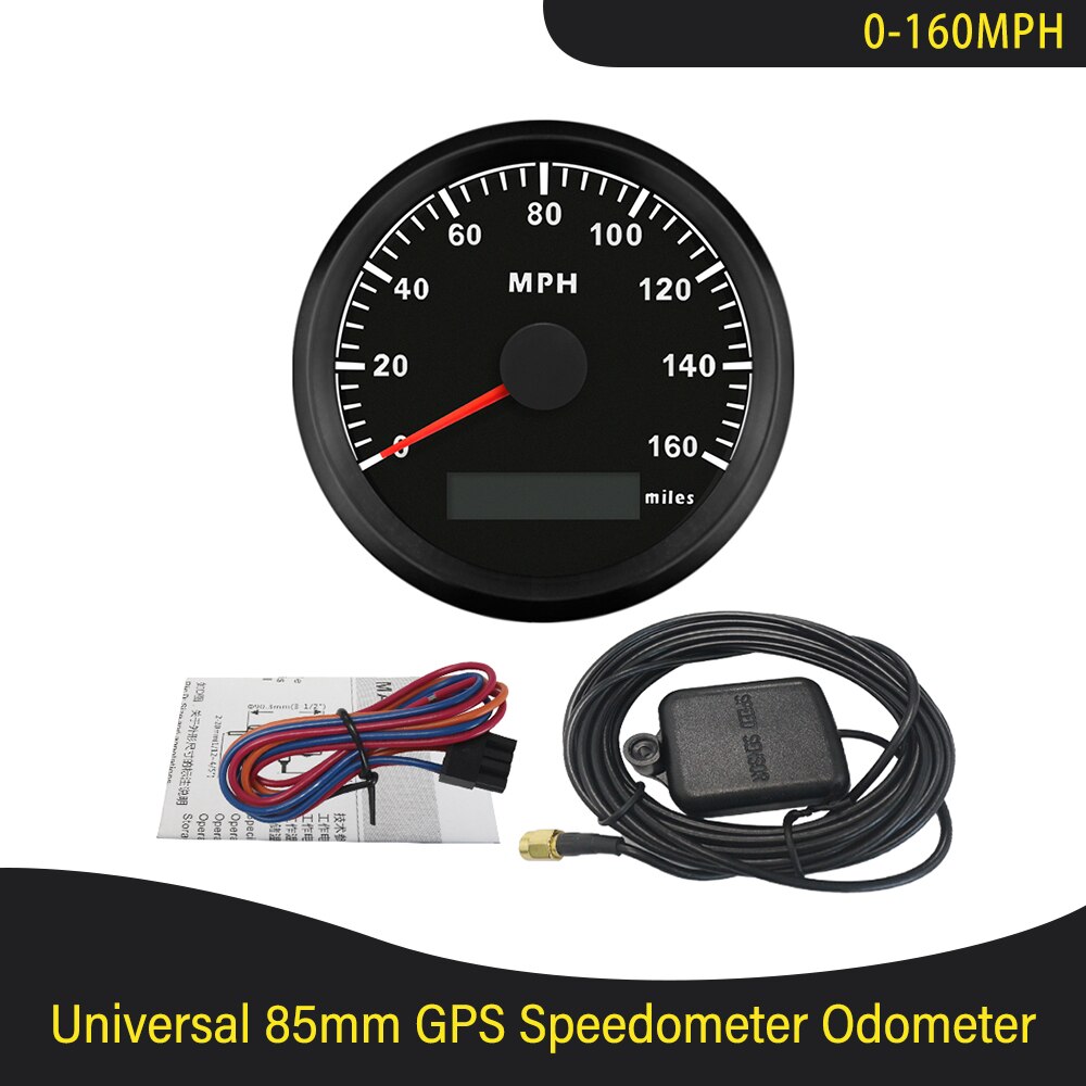 ELING 85mm GPS Speedometer Odometer 140MPH/160MPH/200MPH Speed Gauge Odometer ATV Motorcycle Marine Boat Buggy Car 12V/24V: 160MPH-BN