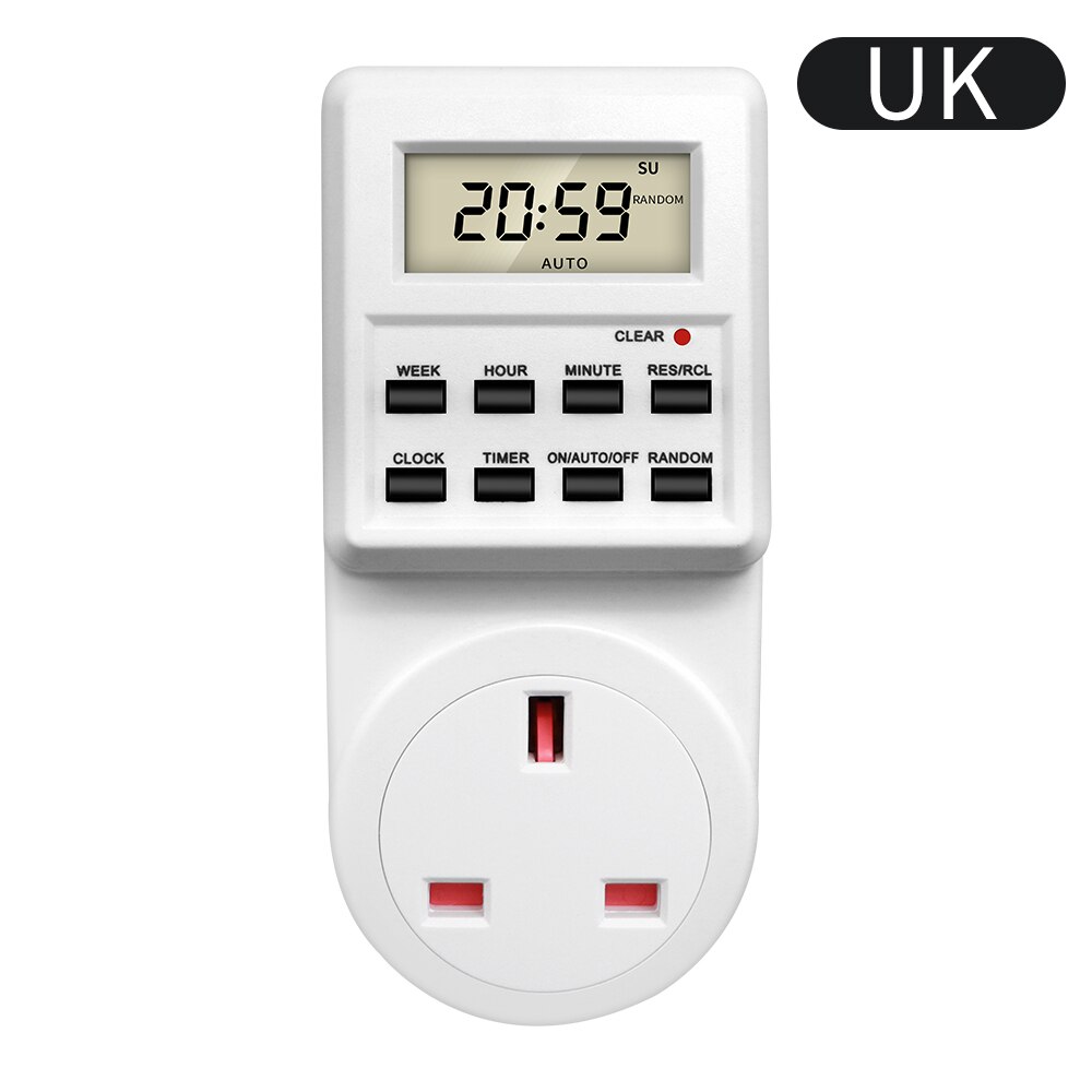 Electronic Digital Timer Switch Socket 24 Hour Cyclic Kitchen Timer Outlet Programmable Timing Socket EU UK AU US BR FR IT Plug: UK Plug
